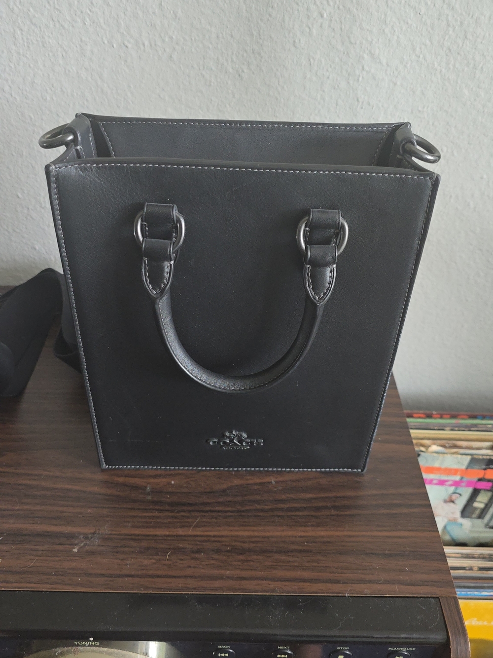 Coach Small Dylan Tote Black Leather Signature Canvas Crossbody